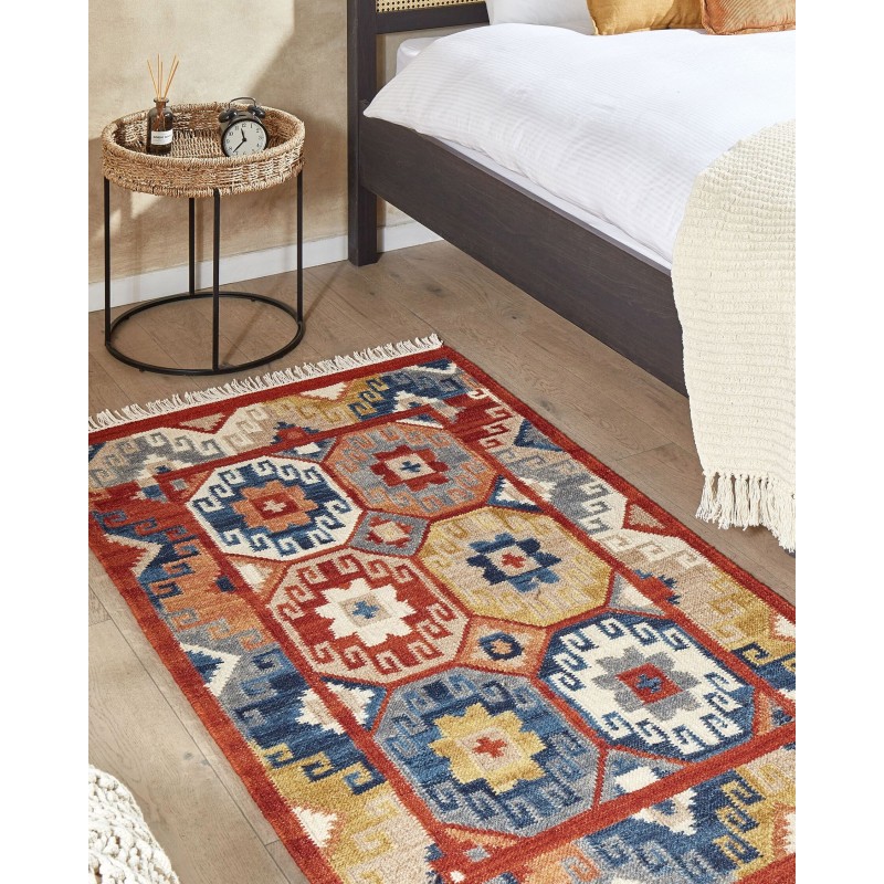 Dywan wełniany kilim 80 x 150 cm wielokolorowy LUSARAT Dywan wełniany kilim 80 x 150 cm wielokolorowy LUSARAT
