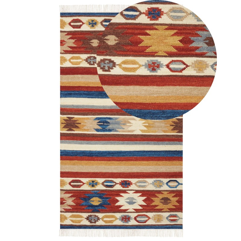 Dywan wełniany kilim 80 x 150 cm wielokolorowy JRARAT Dywan wełniany kilim 80 x 150 cm wielokolorowy JRARAT