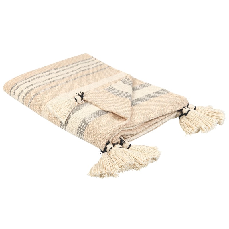 Koc YARSELI Bawełna 130 x 170 cm Beżowy Koc YARSELI Bawełna 130 x 170 cm Beżowy