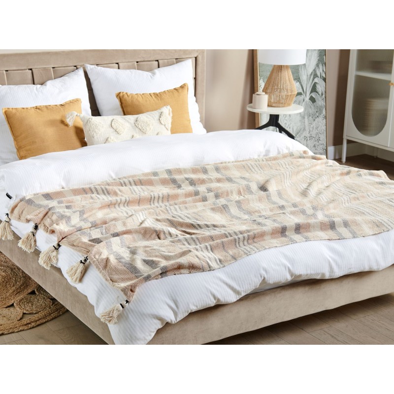 Koc YARSELI Bawełna 130 x 170 cm Beżowy Koc YARSELI Bawełna 130 x 170 cm Beżowy