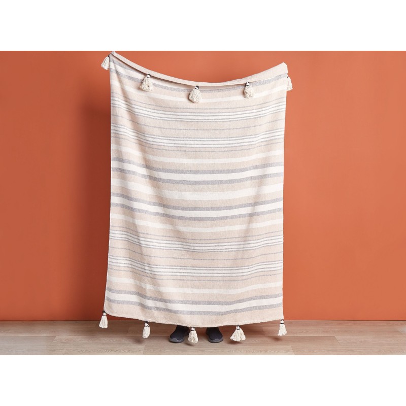 Koc YARSELI Bawełna 130 x 170 cm Beżowy Koc YARSELI Bawełna 130 x 170 cm Beżowy