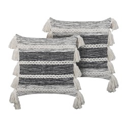 Zestaw 2 poduszek dekoracyjnych ROCHEA Bawełna 45 x 45 cm Czarny W paski