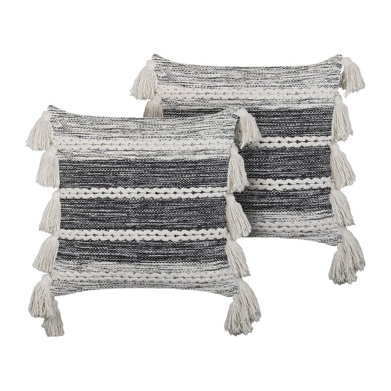 Zestaw 2 poduszek dekoracyjnych ROCHEA Bawełna 45 x 45 cm Czarny W paski Zestaw 2 poduszek dekoracyjnych ROCHEA Bawełna 45 x 45 cm Czarny W paski