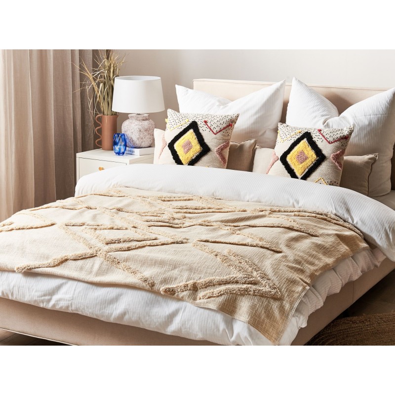 Koc MORBI Bawełna 130 x 180 cm Beżowy Koc MORBI Bawełna 130 x 180 cm Beżowy