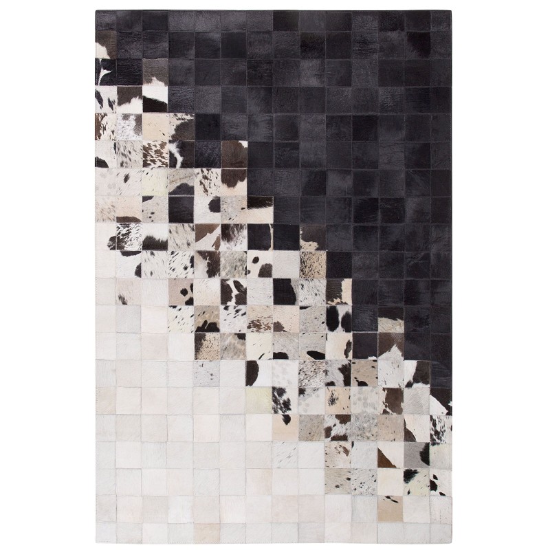 Dywan patchwork skórzany 140 x 200 cm czarno-biały KEMAH Dywan patchwork skórzany 140 x 200 cm czarno-biały KEMAH
