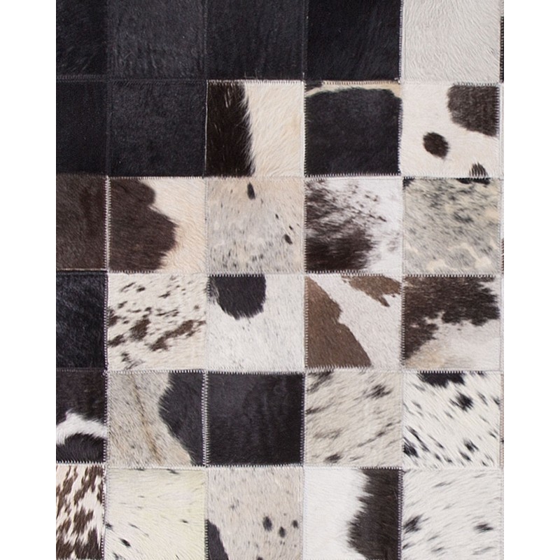 Dywan patchwork skórzany 140 x 200 cm czarno-biały KEMAH Dywan patchwork skórzany 140 x 200 cm czarno-biały KEMAH
