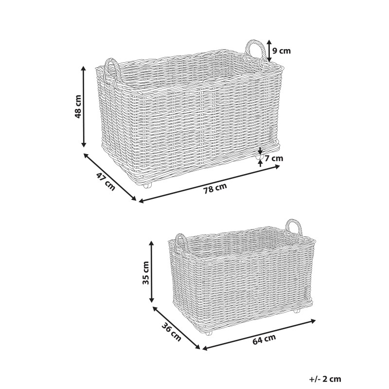 Zestaw 2 koszy KITIM Z kółkami Rattan Naturalny Zestaw 2 koszy KITIM Z kółkami Rattan Naturalny