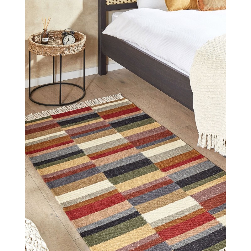 Dywan wełniany kilim 80 x 150 cm wielokolorowy MUSALER Dywan wełniany kilim 80 x 150 cm wielokolorowy MUSALER