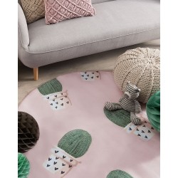 Dywan okrągły w kaktusy ⌀ 120 cm różowy ELDIVAN Dywan okrągły w kaktusy ⌀ 120 cm różowy ELDIVAN