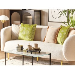 Zestaw 2 poduszek dekoracyjnych DELICIOSA Welur 45 x 45 cm Jasnozielony Wzór roślinny Zestaw 2 poduszek dekoracyjnych DELICIOSA Welur 45 x 45 cm Jasnozielony Wzór roślinny