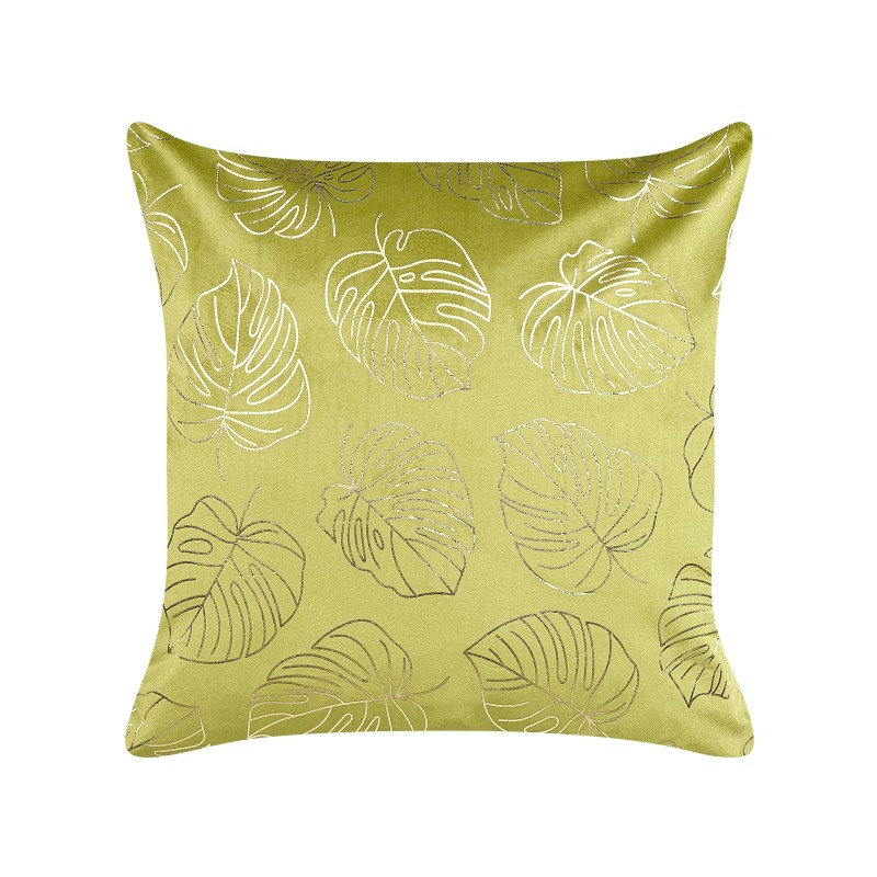 Zestaw 2 poduszek dekoracyjnych DELICIOSA Welur 45 x 45 cm Jasnozielony Wzór roślinny Zestaw 2 poduszek dekoracyjnych DELICIOSA Welur 45 x 45 cm Jasnozielony Wzór roślinny