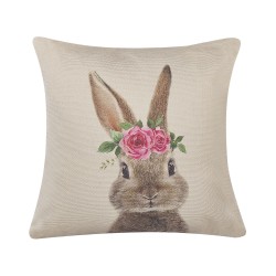 2 poduszki dekoracyjne z motywem królika 45 x 45 cm szarobeżowe TULIPA 2 poduszki dekoracyjne z motywem królika 45 x 45 cm szarobeżowe TULIPA