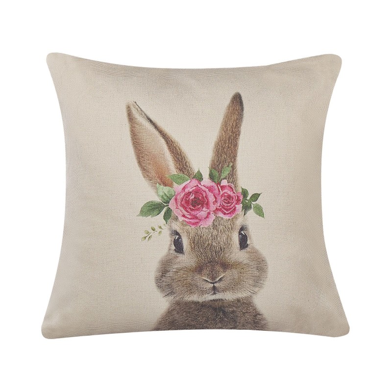2 poduszki dekoracyjne z motywem królika 45 x 45 cm szarobeżowe TULIPA 2 poduszki dekoracyjne z motywem królika 45 x 45 cm szarobeżowe TULIPA