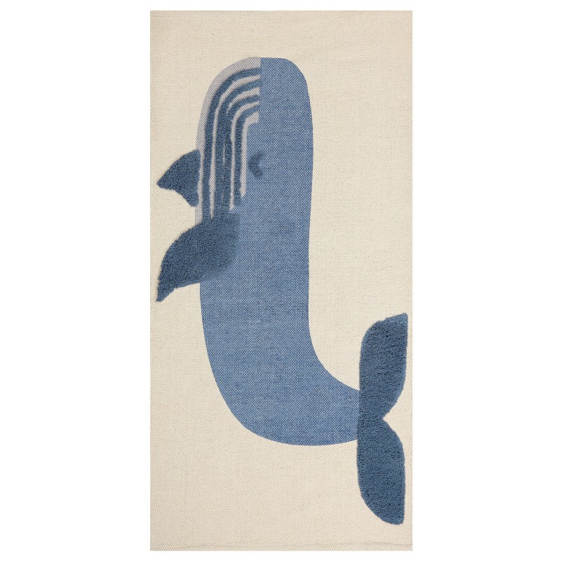 Dywan dziecięcy bawełniany motyw wieloryba 80 x 150 cm beżowo-niebieski SELAI Dywan dziecięcy bawełniany motyw wieloryba 80 x 150 cm beżowo-niebieski SELAI