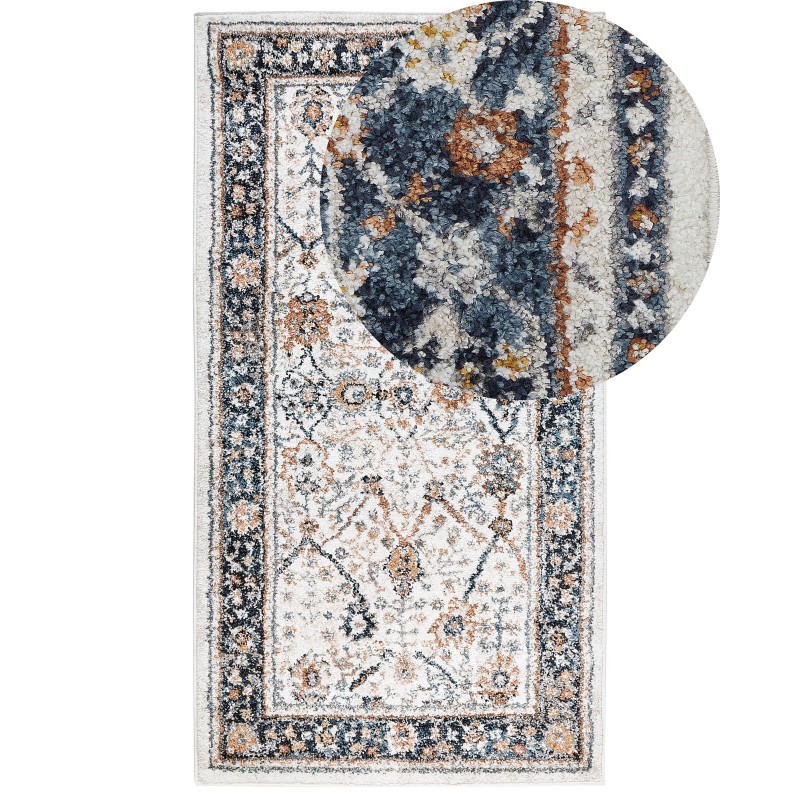 Dywan 80 x 150 cm beżowy z niebieskim ARATES Dywan 80 x 150 cm beżowy z niebieskim ARATES
