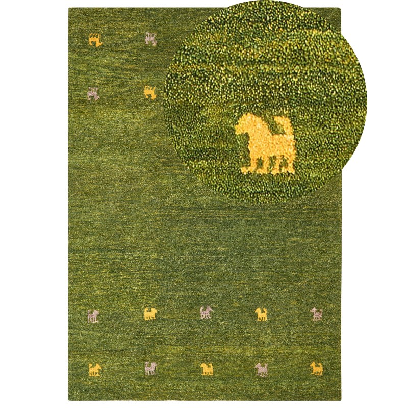 Dywan wełniany gabbeh 160 x 230 cm zielony YULAFI Dywan wełniany gabbeh 160 x 230 cm zielony YULAFI