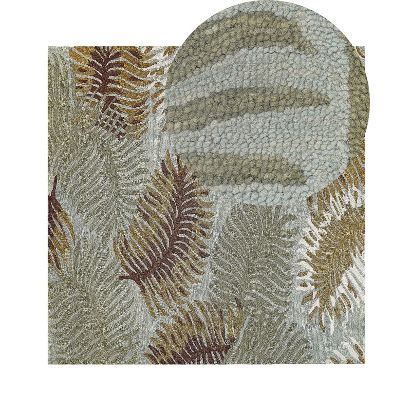 Dywan wełniany z motywem roślinnym 200 x 200 cm VIZE Dywan wełniany z motywem roślinnym 200 x 200 cm VIZE