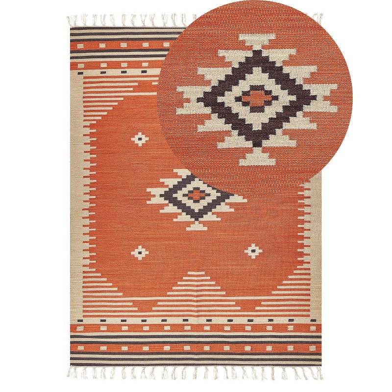 Dywan bawełniany kilim 140 x 200 cm pomarańczowy GAVAR Dywan bawełniany kilim 140 x 200 cm pomarańczowy GAVAR