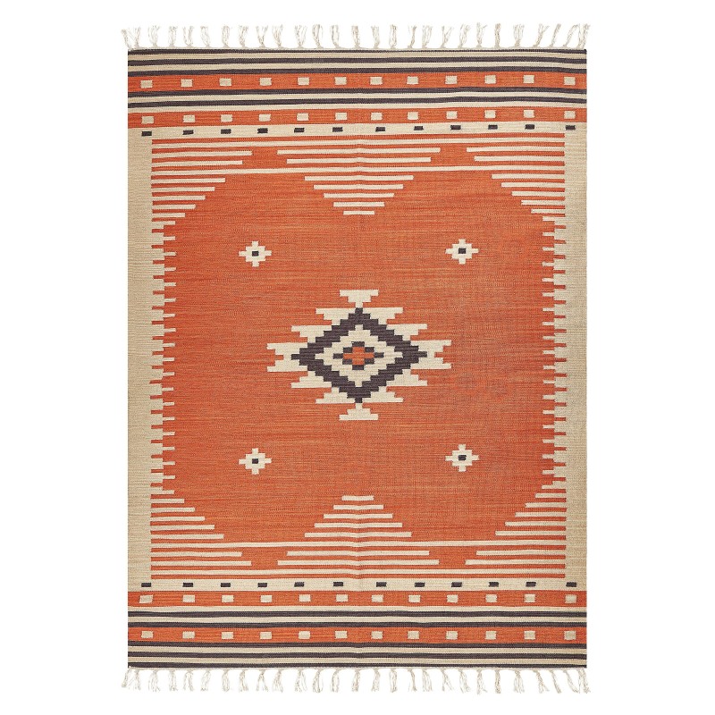 Dywan bawełniany kilim 140 x 200 cm pomarańczowy GAVAR Dywan bawełniany kilim 140 x 200 cm pomarańczowy GAVAR