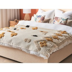Koc ADONI Bawełna 130 x 180 cm Beżowy Koc ADONI Bawełna 130 x 180 cm Beżowy