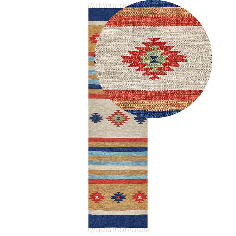 Dywan bawełniany kilim 80 x 300 cm wielokolorowy TARONIK Dywan bawełniany kilim 80 x 300 cm wielokolorowy TARONIK