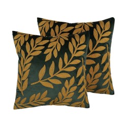 Zestaw 2 poduszek dekoracyjnych MISTLETOE Welur 45 x 45 cm Zielony Złoty Wzór roślinny