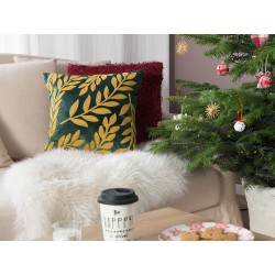 Zestaw 2 poduszek dekoracyjnych MISTLETOE Welur 45 x 45 cm Zielony Złoty Wzór roślinny Zestaw 2 poduszek dekoracyjnych MISTLETOE Welur 45 x 45 cm Zielony Złoty Wzór roślinny