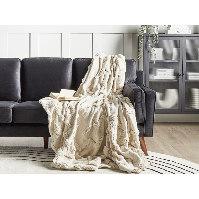 Koc CHACK Bawełna 200 x 220 cm Beżowy Koc CHACK Bawełna 200 x 220 cm Beżowy