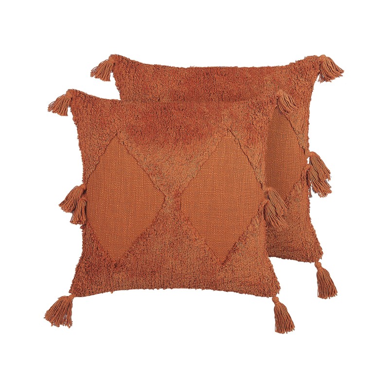 Zestaw 2 poduszek dekoracyjnych AVIUM Bawełna 45 x 45 cm Pomarańczowy Wzór geometryczny Zestaw 2 poduszek dekoracyjnych AVIUM Bawełna 45 x 45 cm Pomarańczowy Wzór geometryczny