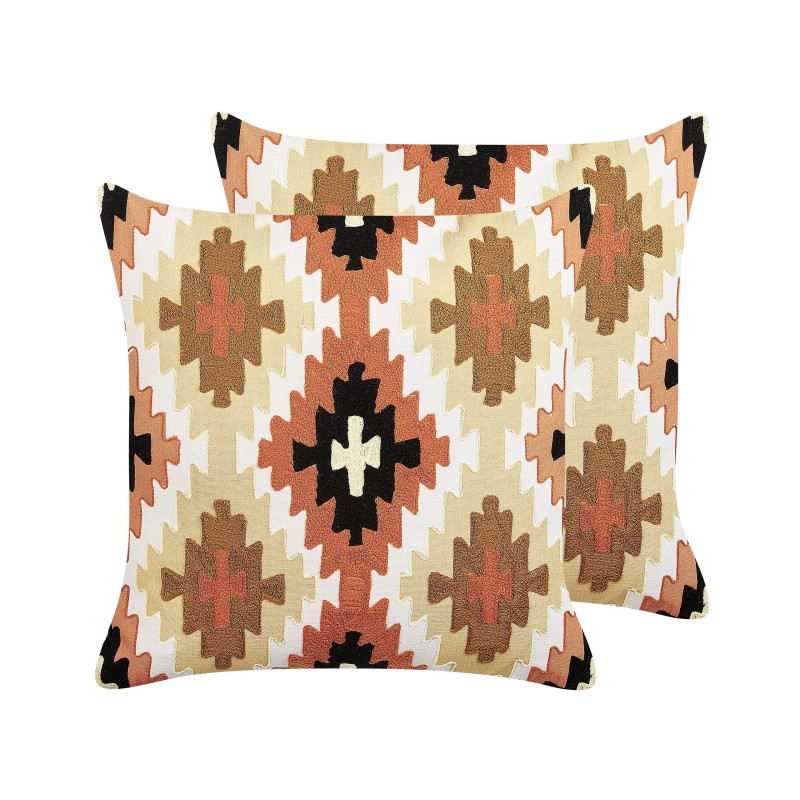Zestaw 2 poduszek dekoracyjnych SERAMPORE Bawełna 50 x 50 cm Kolorowy Wzór geometryczny Zestaw 2 poduszek dekoracyjnych SERAMPORE Bawełna 50 x 50 cm Kolorowy Wzór geometryczny