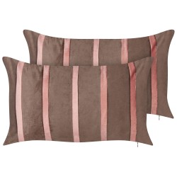 Zestaw 2 poduszek dekoracyjnych CRODYLINE Welur 35 x 60 cm Brązowy W paski Zestaw 2 poduszek dekoracyjnych CRODYLINE Welur 35 x 60 cm Brązowy W paski