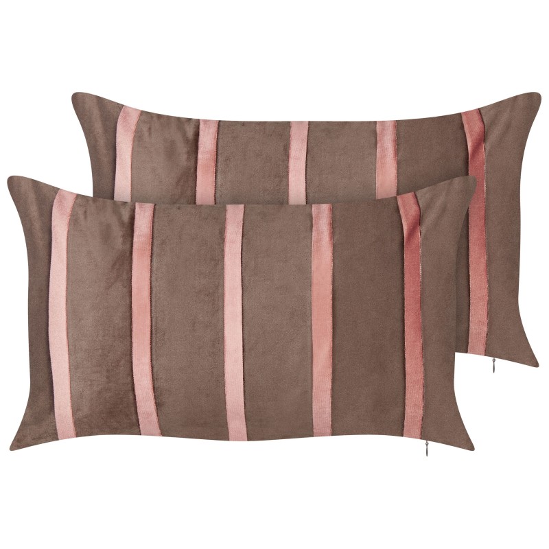 Zestaw 2 poduszek dekoracyjnych CRODYLINE Welur 35 x 60 cm Brązowy W paski Zestaw 2 poduszek dekoracyjnych CRODYLINE Welur 35 x 60 cm Brązowy W paski