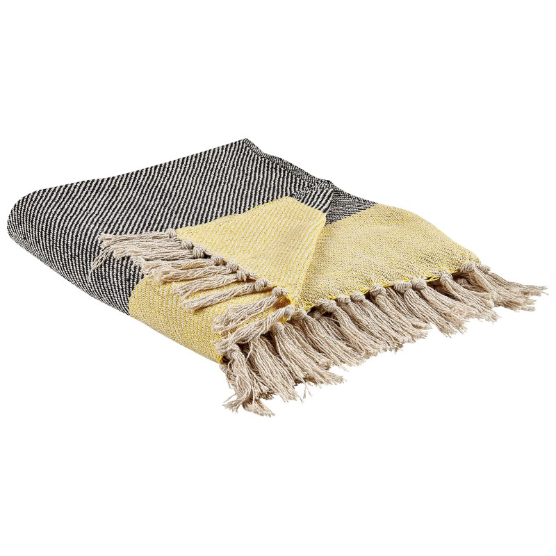 Koc LAPU Bawełna 125 x 150 cm Musztardowy Koc LAPU Bawełna 125 x 150 cm Musztardowy