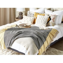 Koc LAPU Bawełna 125 x 150 cm Musztardowy Koc LAPU Bawełna 125 x 150 cm Musztardowy