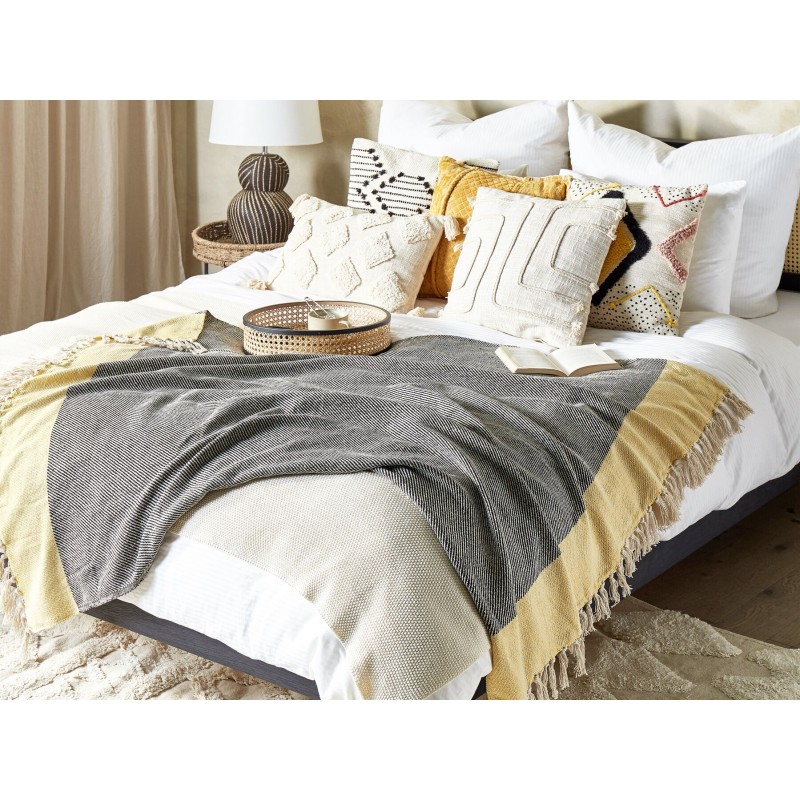 Koc LAPU Bawełna 125 x 150 cm Musztardowy Koc LAPU Bawełna 125 x 150 cm Musztardowy