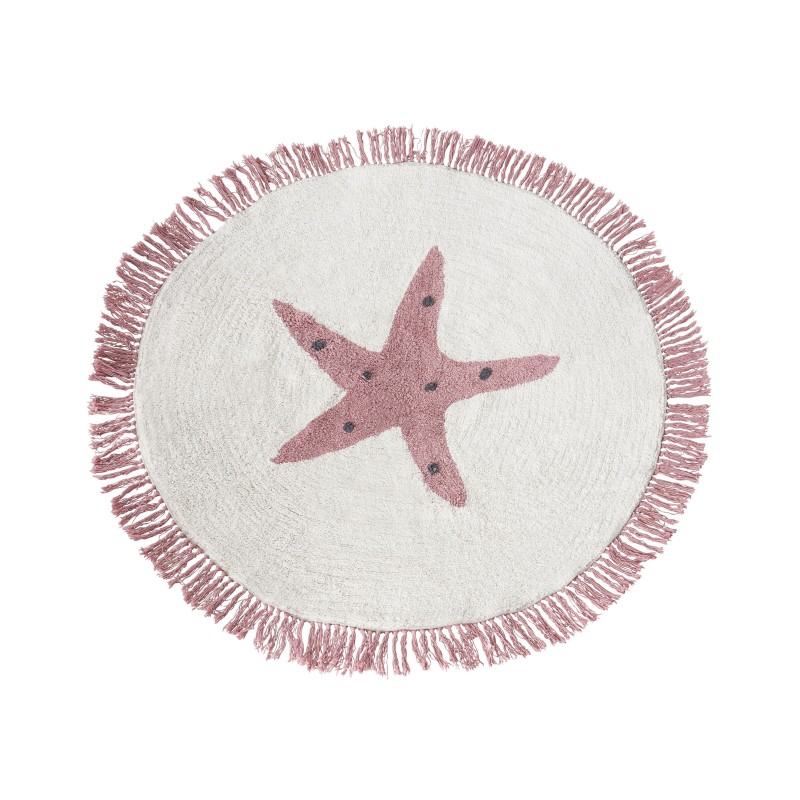 Dywan dziecięcy bawełniany z motywem gwiazdy ⌀ 120 cm złamana biel STARS Dywan dziecięcy bawełniany z motywem gwiazdy ⌀ 120 cm złamana biel STARS