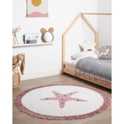 Dywan dziecięcy bawełniany z motywem gwiazdy ⌀ 120 cm złamana biel STARS Dywan dziecięcy bawełniany z motywem gwiazdy ⌀ 120 cm złamana biel STARS