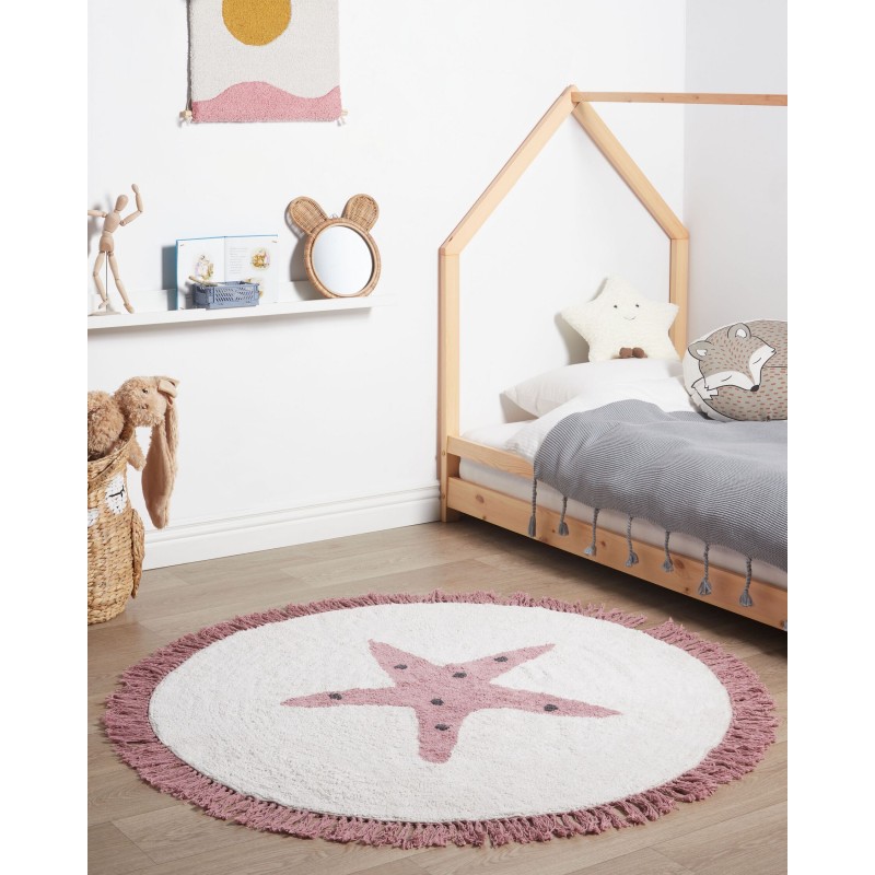 Dywan dziecięcy bawełniany z motywem gwiazdy ⌀ 120 cm złamana biel STARS Dywan dziecięcy bawełniany z motywem gwiazdy ⌀ 120 cm złamana biel STARS