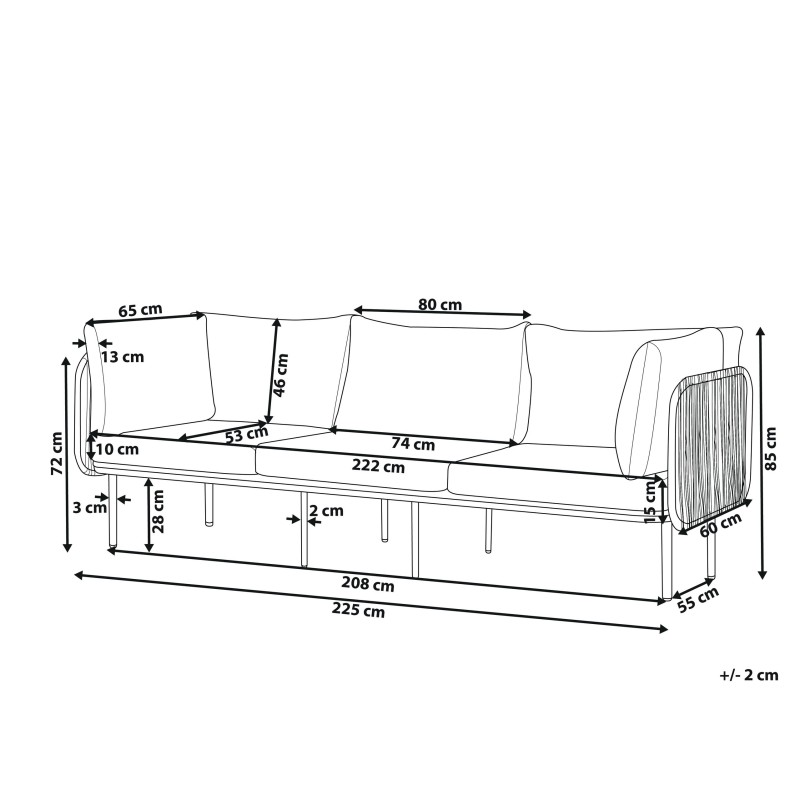 Sofa ogrodowa dla 3 osób SENISE Metal Szary Sofa ogrodowa dla 3 osób SENISE Metal Szary