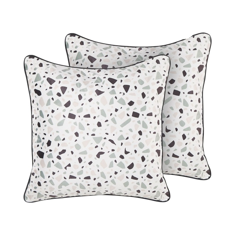Zestaw 2 poduszek dekoracyjnych LAVENDER Welur 45 x 45 cm Biały Efekt lastryko Zestaw 2 poduszek dekoracyjnych LAVENDER Welur 45 x 45 cm Biały Efekt lastryko