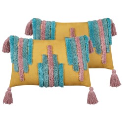 2 bawełniane poduszki dekoracyjne tuftowane z frędzlami 30 x 50 cm wielokolorowe DIJKOT 2 bawełniane poduszki dekoracyjne tuftowane z frędzlami 30 x 50 cm wielokolorowe DIJKOT