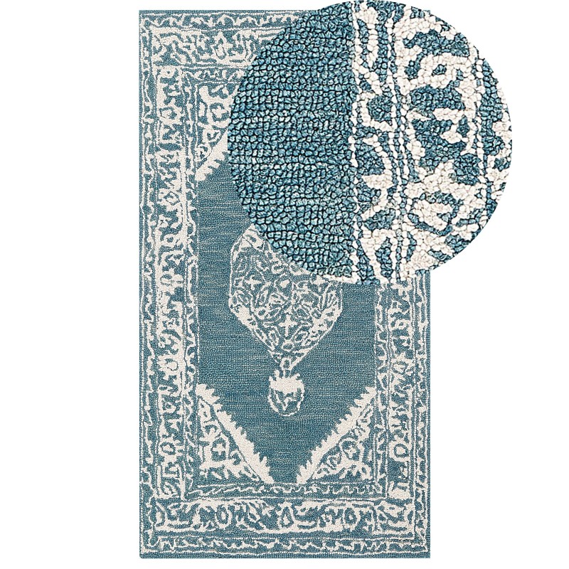 Dywan wełniany 80 x 150 cm biało-niebieski GEVAS Dywan wełniany 80 x 150 cm biało-niebieski GEVAS