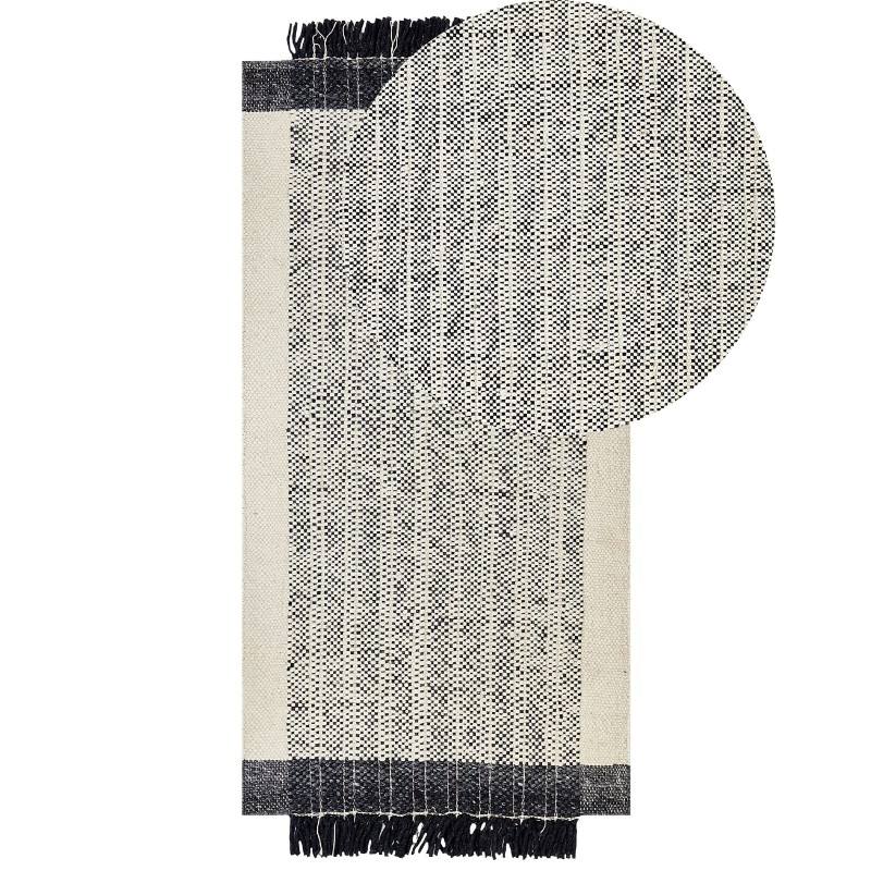 Dywan wełniany 80 x 150 cm biało-czarny KETENLI Dywan wełniany 80 x 150 cm biało-czarny KETENLI