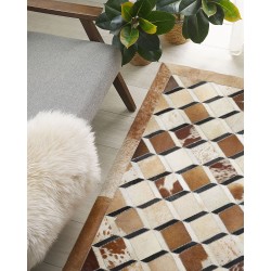 Dywan patchwork skórzany 160 x 230 cm brązowy SERINOVA Dywan patchwork skórzany 160 x 230 cm brązowy SERINOVA