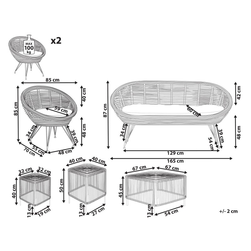 Zestaw ogrodowy ze stolikiem dla 4 osób MARATEA/CESENATICO Rattan Naturalny Zestaw ogrodowy ze stolikiem dla 4 osób MARATEA/CESENATICO Rattan Naturalny