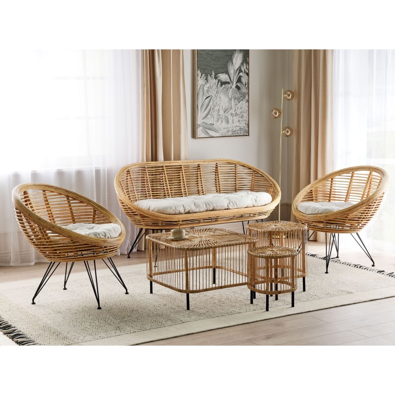 Zestaw ogrodowy ze stolikiem dla 4 osób MARATEA/CESENATICO Rattan Naturalny Zestaw ogrodowy ze stolikiem dla 4 osób MARATEA/CESENATICO Rattan Naturalny