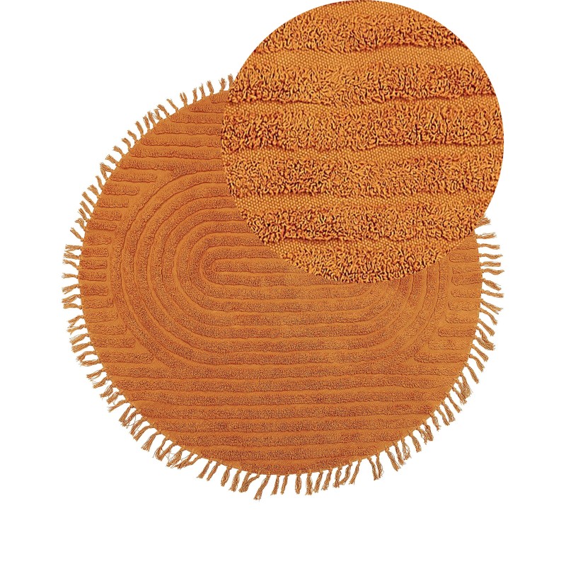 Dywan okrągły bawełniany ø 140 cm pomarańczowy HALFETI Dywan okrągły bawełniany ø 140 cm pomarańczowy HALFETI