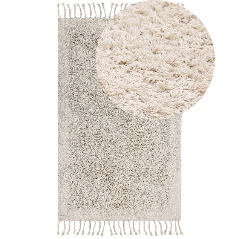 Dywan shaggy bawełniany 80 x 150 cm beżowy BITLIS Dywan shaggy bawełniany 80 x 150 cm beżowy BITLIS