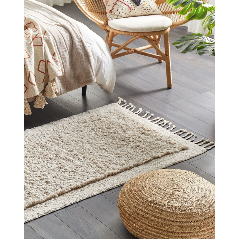 Dywan shaggy bawełniany 80 x 150 cm beżowy BITLIS Dywan shaggy bawełniany 80 x 150 cm beżowy BITLIS