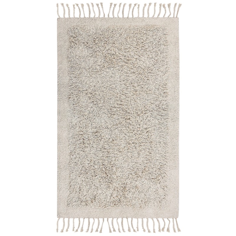 Dywan shaggy bawełniany 80 x 150 cm beżowy BITLIS Dywan shaggy bawełniany 80 x 150 cm beżowy BITLIS